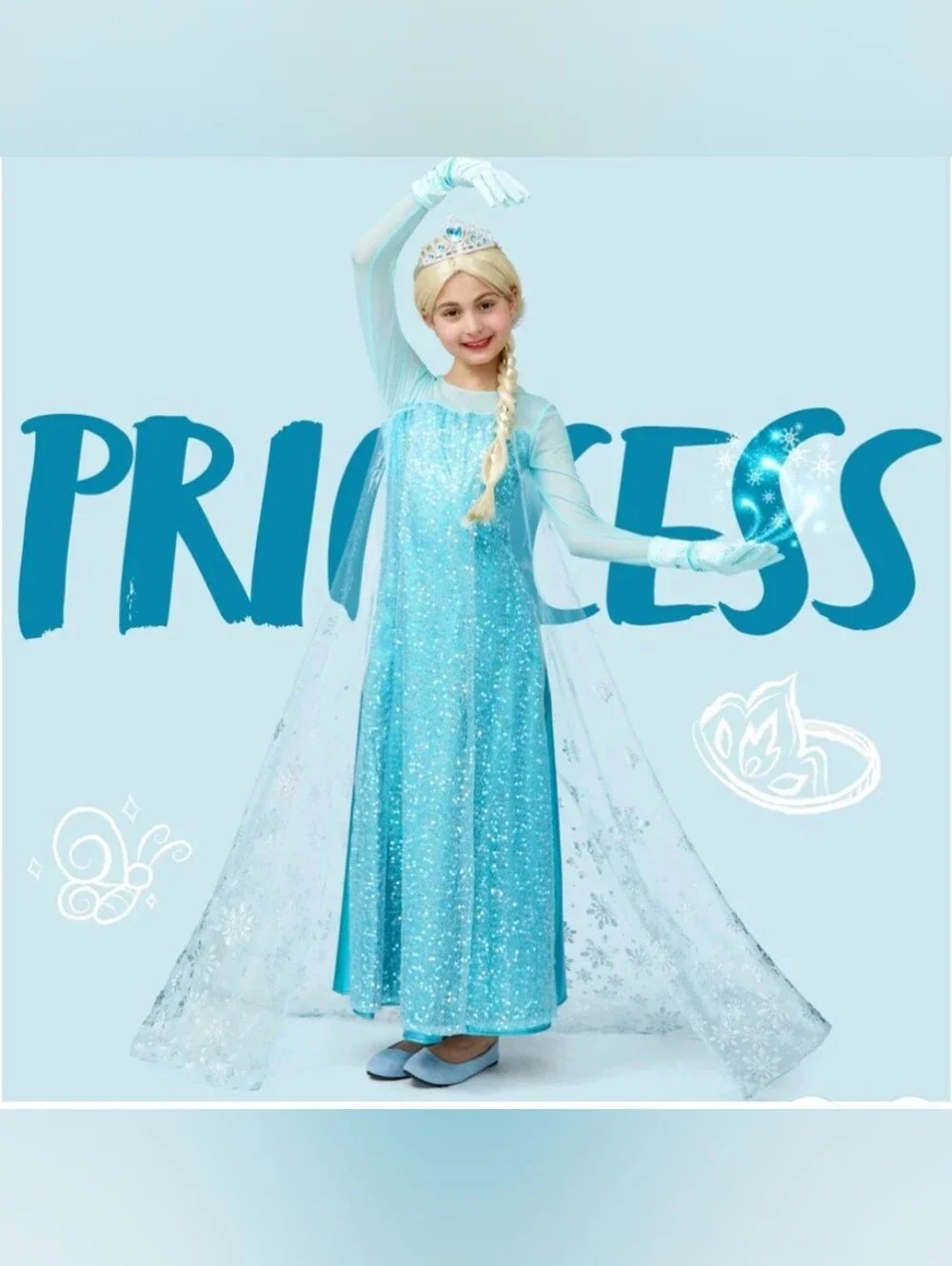 Disney Frozen Elsa Girls Ice Princess Costume Dress Size Medium 8-10